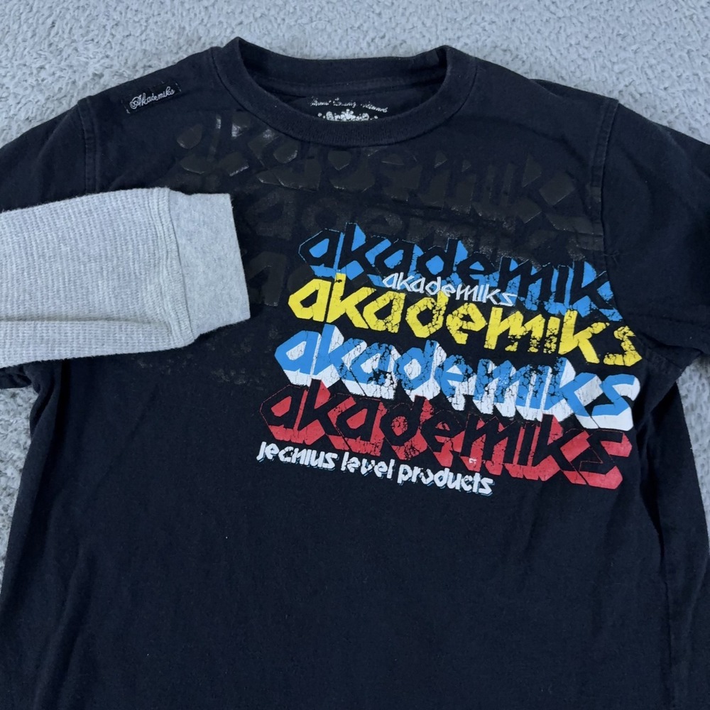 Akademiks Shirt‎ Boys Medium Waffle Knit Thermal Layered Tee Graphic Hip Hop Y2K